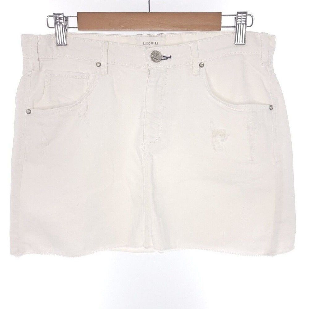 McGuire Solid White Distressed A Line Skirt Womens Size 28